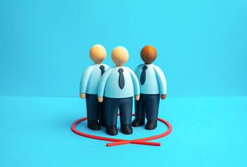 A group of office workers is circled in red. Statistics and surveys. Recruitment. Target sample concept, data driven hiring and workforce analysis. Selection focus and talent identification.