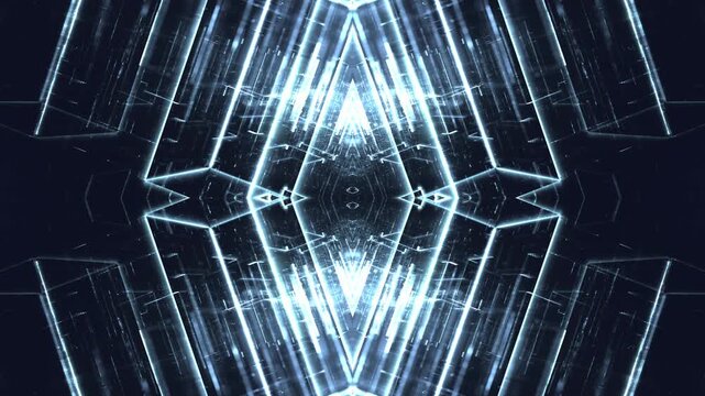 glowing geometry structures, digital technology innovation: futuristic forms, data visualization, network, 3D space, engineering, research, modern infrastructure, background, blue, dark
