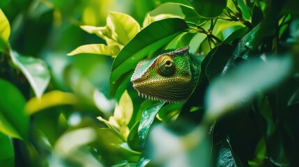 A chameleon blending into its environment in the jungle