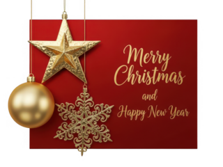 Elegant christmas and new year greeting card isolated on transparent background