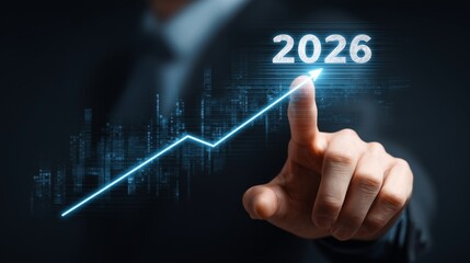 Businessman touching holographic chart displaying financial success and stock market growth