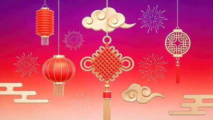 Chinese New Year Festive Background with Lantern and Knot