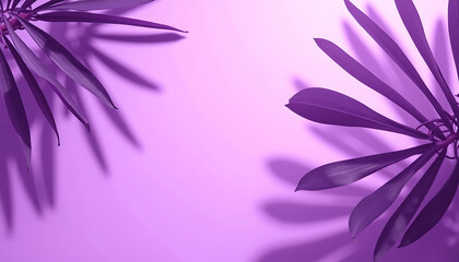 Purple palm leaves casting shadows on matching purple gradient background