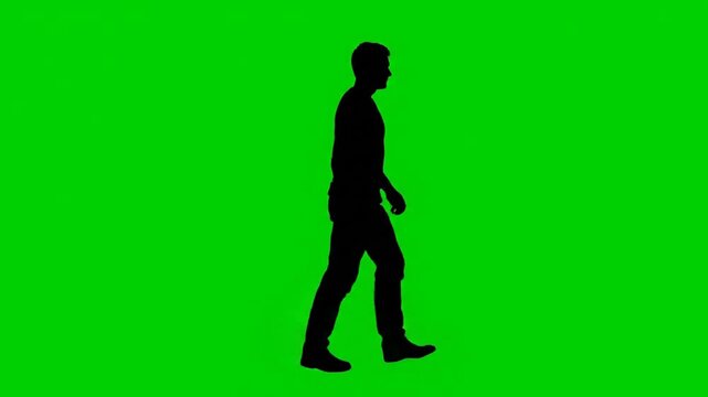 Black vector illustration of a silhouette of a young man walking among the shadows of various people, including a business professional and a child.