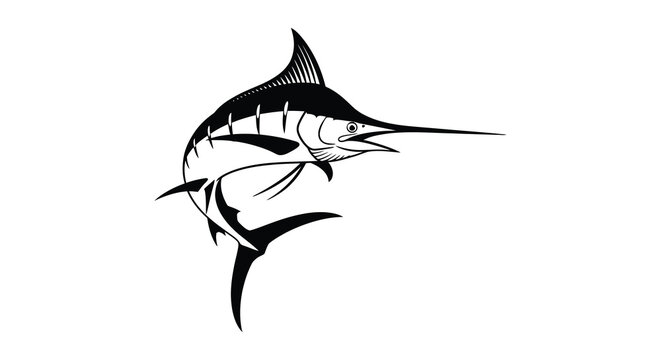 a black and white drawing of a marlin fish in motion silhouette high quality professional detailed modern elegant stylish clean crisp