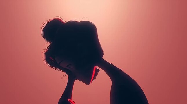 Animated Silhouette Couple Embracing with Red Glow and Romantic Atmosphere