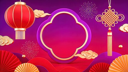 Chinese New Year Festive Background with Lantern and Knot