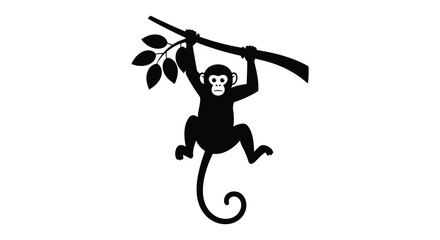 A charming depiction of a monkey playfully hanging from a branch exhibiting a dynamic pose and dark silhouette high quality professional © GDOthoi02