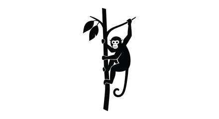 A striking illustration depicts a monkey skillfully climbing a slender tree branch showcasing nature s agility in a dark silhouette high quality © GDOthoi02
