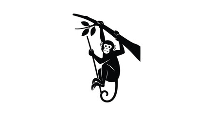 A striking depiction of a monkey clinging to a branch showcasing its playful nature in a dark silhouette high quality professional © GDOthoi02