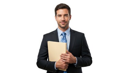 Confident businessman holding documents in professional attire