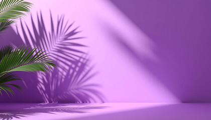 Purple palm leaves casting shadows on matching purple gradient background