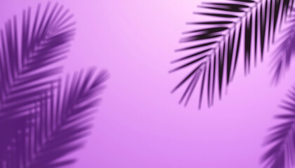 Purple palm leaves casting shadows on matching purple gradient background