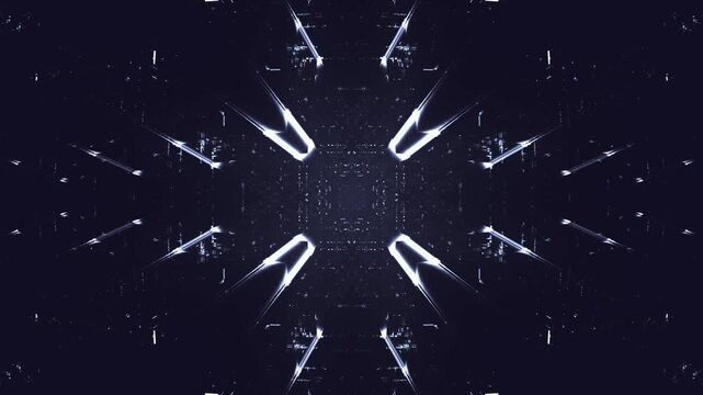 geometric glowing light patterns, futuristic, symmetrical design, analysis, technology, digital art, connection, network, mesmerizing, depth, innovation, digital media, tech advertising, blue, dark