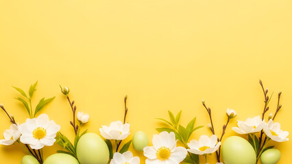 St david's day celebration with white daffodils and green buds on yellow background