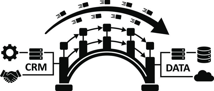 Customer relationship management data bridge vector illustration concept