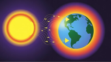 Fototapeta premium Solar energy transfer to Earth with vibrant aurora effect