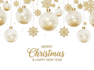 Elegant christmas ornaments greeting isolated on transparent background