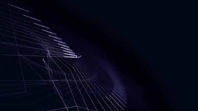 geometric glowing rectangles, lines, futuristic, symmetrical design, analysis, technology, digital art, connection, network, mesmerizing, depth, innovation, digital media, tech advertising, blue, dark