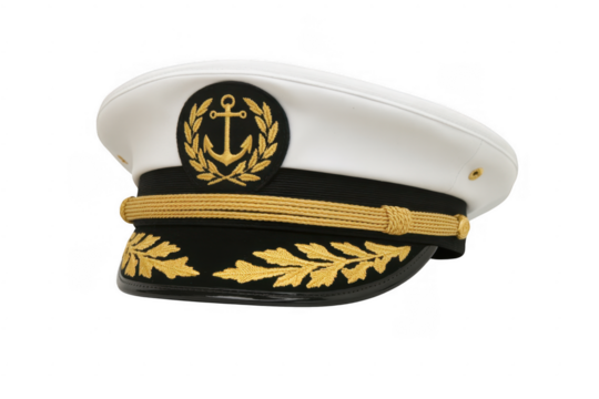 White and gold naval captain hat isolated on a transparent background - Powered by Adobe