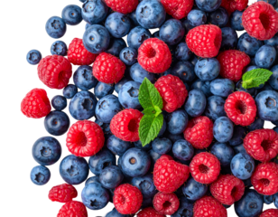 Blueberries and raspberries mix isolated on transparent background