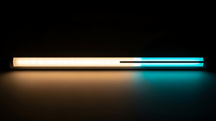 Dynamic LED light bar with contrasting warm white and cool blue illumination against dark background