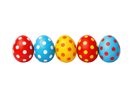 Colorful Easter eggs with polka dots festive spring holiday decorations On white and transparent - Powered by Adobe