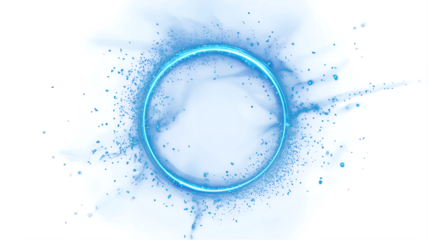 Blue water splash circle ring isolated on white background, liquid burst frame and splash effect