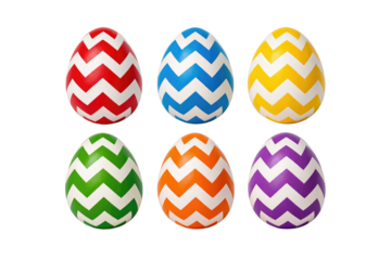 Colorful Assorted Easter eggs with chevron patterns for holiday celebrations. Clean white background cutout