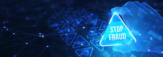 Fraud Alert Caution Defend Guard Notify Protect Concept. 3d illustration