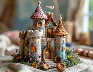 Whimsical Handmade Castle with Soft Light Cozy Fantasy