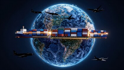 Global shipping and logistics network around the Earth