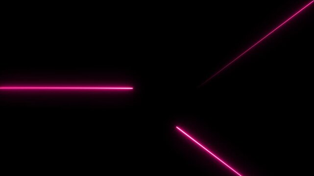 Neon technology stripes line animation.  Moving neon curve line on black background.  Seamless loop laser lines. Abstract neon light background.