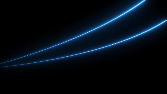 Neon technology stripes line animation.  Moving neon curve line on black background.  Seamless loop laser lines. Abstract neon light background.
