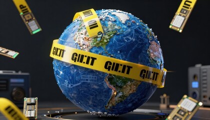 Global tech innovation with secure data transfer concept