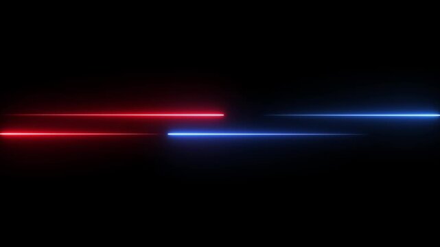 Neon technology stripes line animation.  Moving neon curve line on black background.  Seamless loop laser lines. Abstract neon light background.