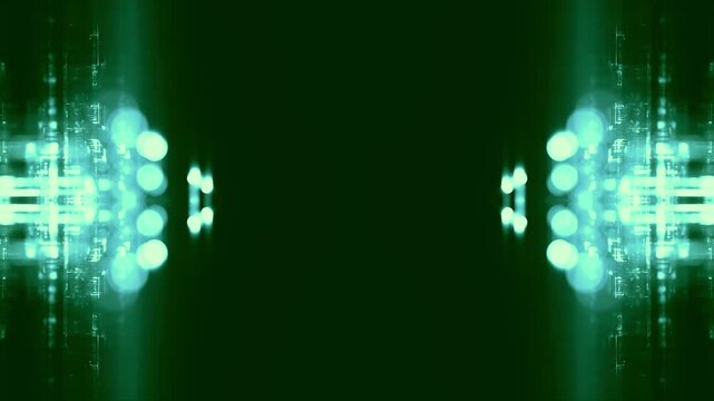 glowing geometry structures, digital technology innovation: futuristic forms, data visualization, network, 3D space, engineering, research, modern infrastructure, background, green
