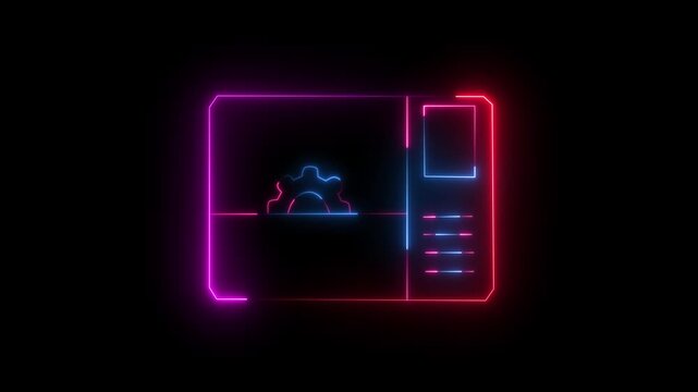 Neon frame process icon isolated on black background. smart home devices concept.