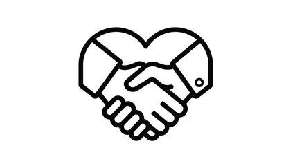 Outline icon depicting a loving handshake inside a heart shape symbolizing partnership and affection