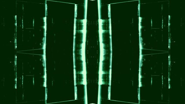 glowing geometry structures, digital technology innovation: futuristic forms, data visualization, network, 3D space, engineering, research, modern infrastructure, background, green
