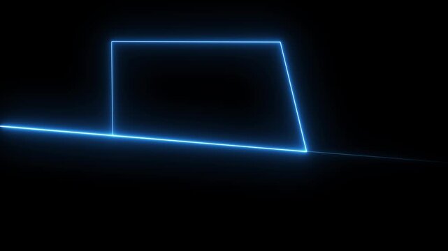 Neon technology stripes line animation.  Moving neon curve line on black background.  Seamless loop laser lines. Abstract neon light background.