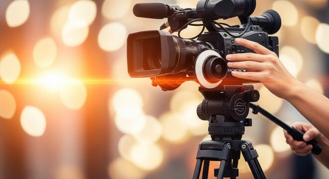 Videographer operating a professional camera during a live event