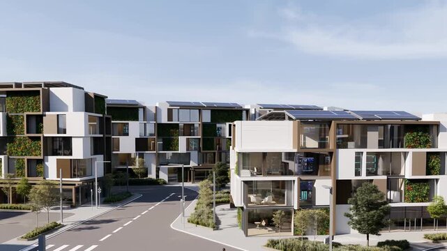 Modern, architecture, sustainable, design, community showcases a revolutionary housing project that prioritizes sustainability and innovation. This video highlights the integration of green spaces and