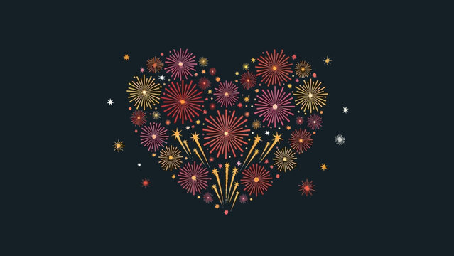 Heart Shape Fireworks Display on Dark Background