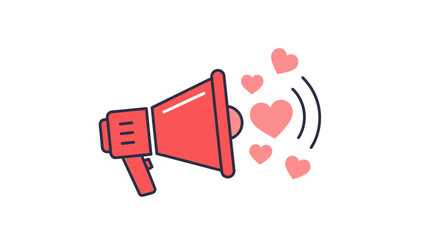 Megaphone Announcing Love and Support with Hearts Icon