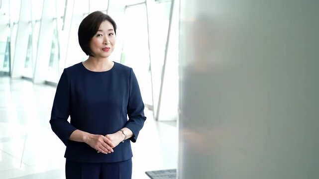 Friendly individual in business-casual emerges, smiling with inviting eye contact. Softly lit medium-wide video with subtle push-in, blurred modern background, ample copy space. Trustworthy human