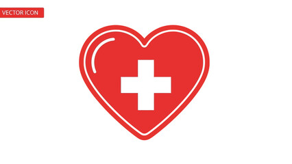 Obraz premium Red Heart with White Cross Symbol - Medical Health Care Icon