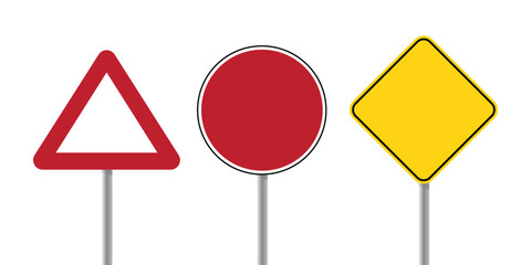 Blank Road Sign Templates - Vector Set of Triangular, Circular, and Diamond Traffic Signage © Creative Monkey