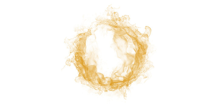 Abstract golden glowing energy ring vortex on black Dynamic smoke particle ethereal effect magical light texture digital