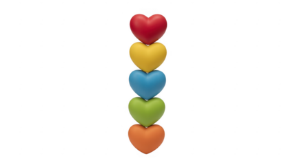 Colorful hearts stacked stacked hearts isolated on a transparent background